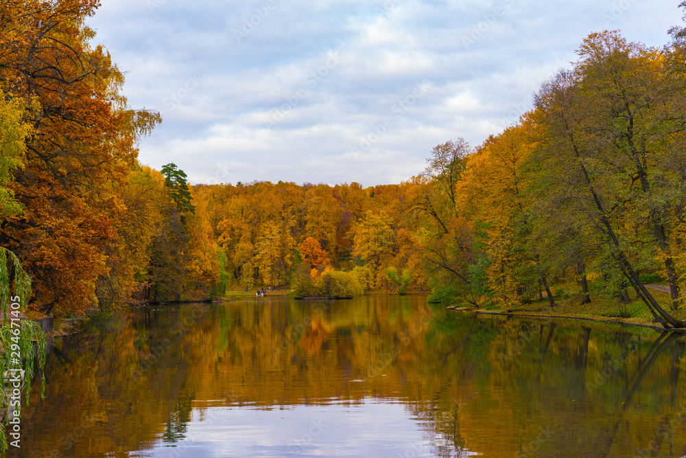 autumn landscape with lake and trees