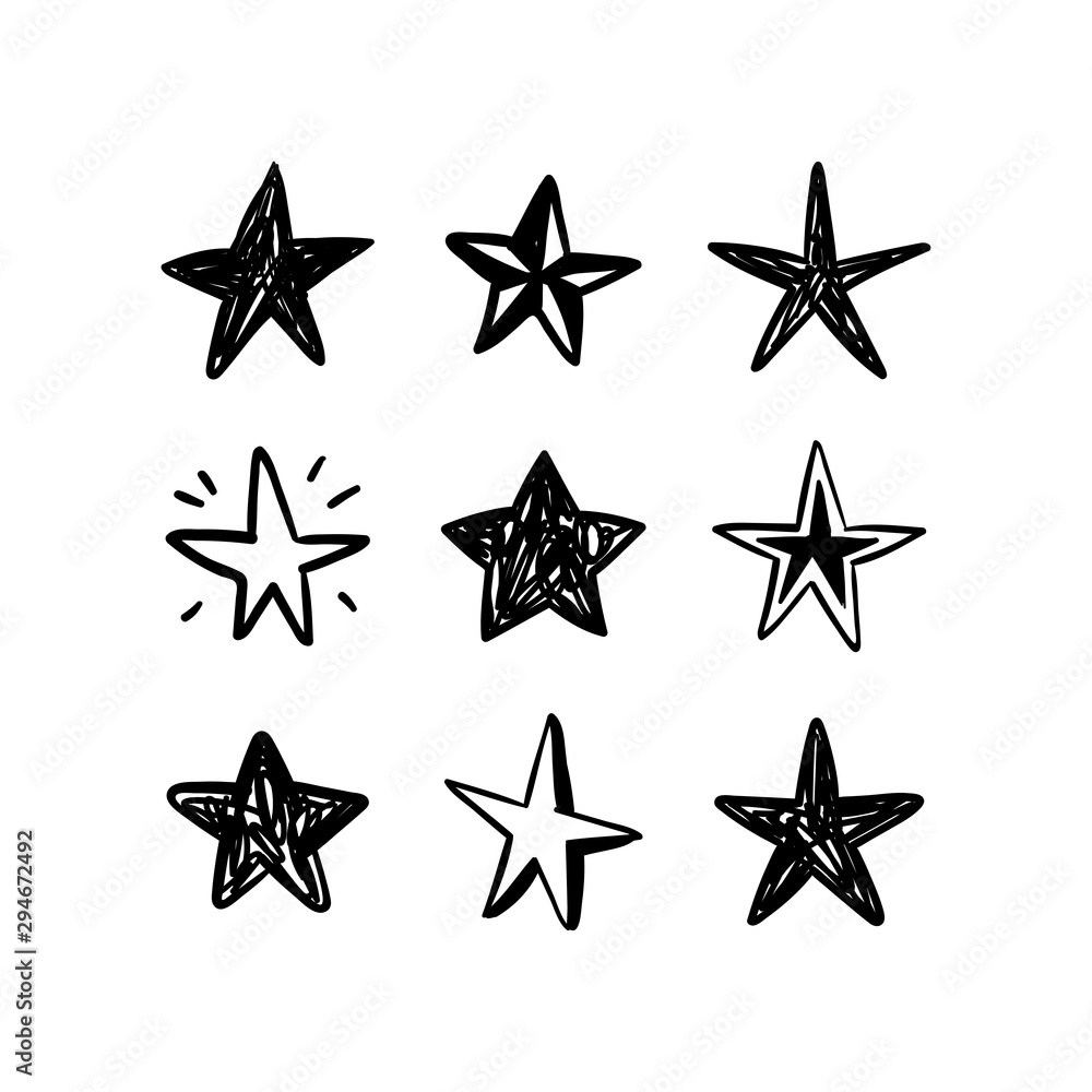 Star doodles collection. Hand drawn stars set. Cute vector sketches. Star doodles collection. Hand drawn stars set. Cute vector sketches.