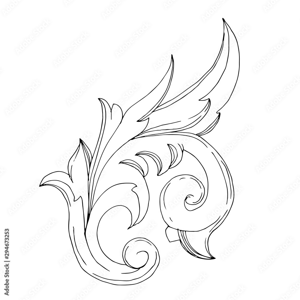 Vector Baroque Monogram floral ornament. Black and white engraved ink art. Isolated ornament illustration element. Vector Baroque Monogram floral ornament. Black and white engraved ink art. Isolated ornament illustration element.