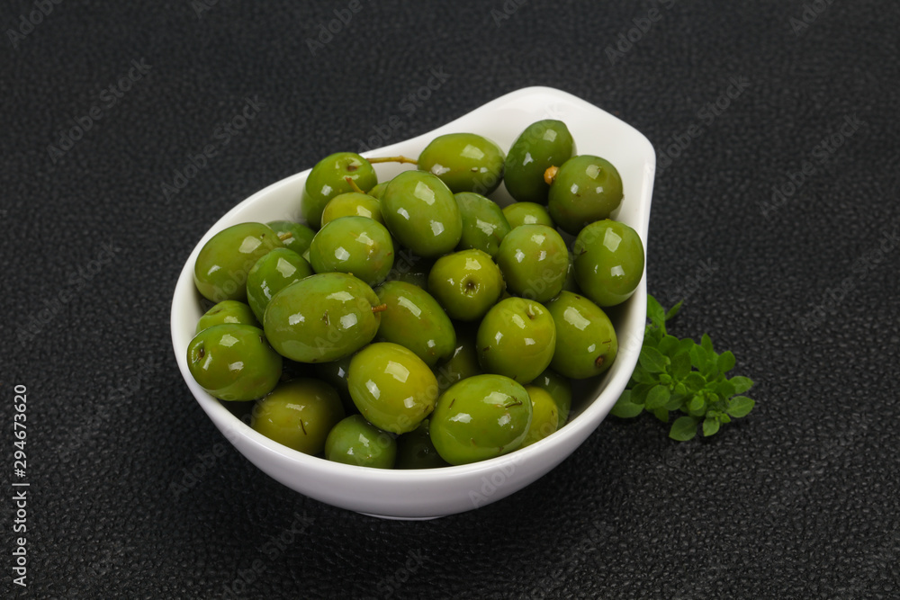 Green Campo Real olives in the bowl Green Campo Real olives in the bowl