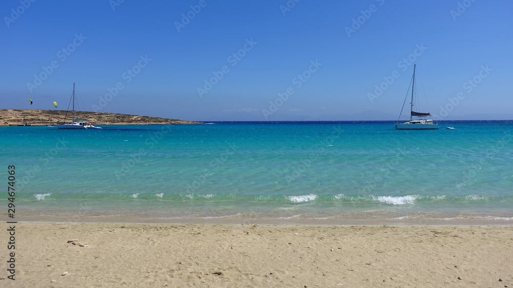 Famous sandy turquoise beach of Pori in Koufonisi island, Small Cyclades, Greece