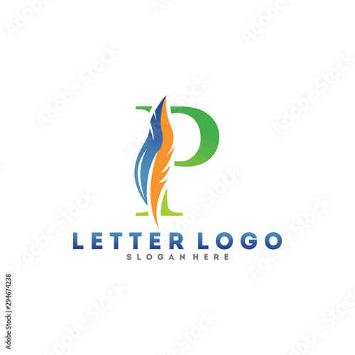 Free Download Initial letter P logo with Feather modern minimalist Luxury. - GFXLoad
