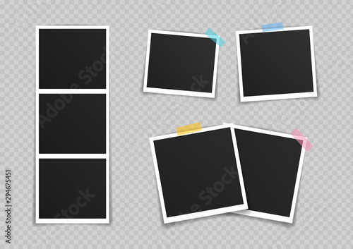Big set Vector Photo frame mockup design. Super set photo frame on sticky tape isolated on transparent background. Vector illustration design