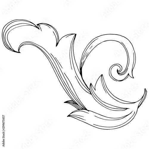 Fototapeta Naklejka Na Ścianę i Meble -  Vector Baroque monogram floral ornament. Black and white engraved ink art. Isolated ornaments illustration element.