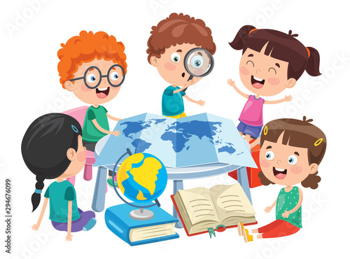 Little Students Studying Geography