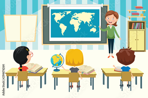 Little Students Studying Geography