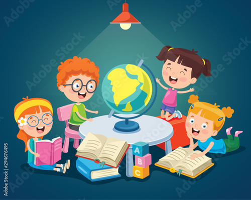 Little Students Studying Geography