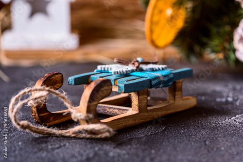 Wooden toy sleigh, Christmas card