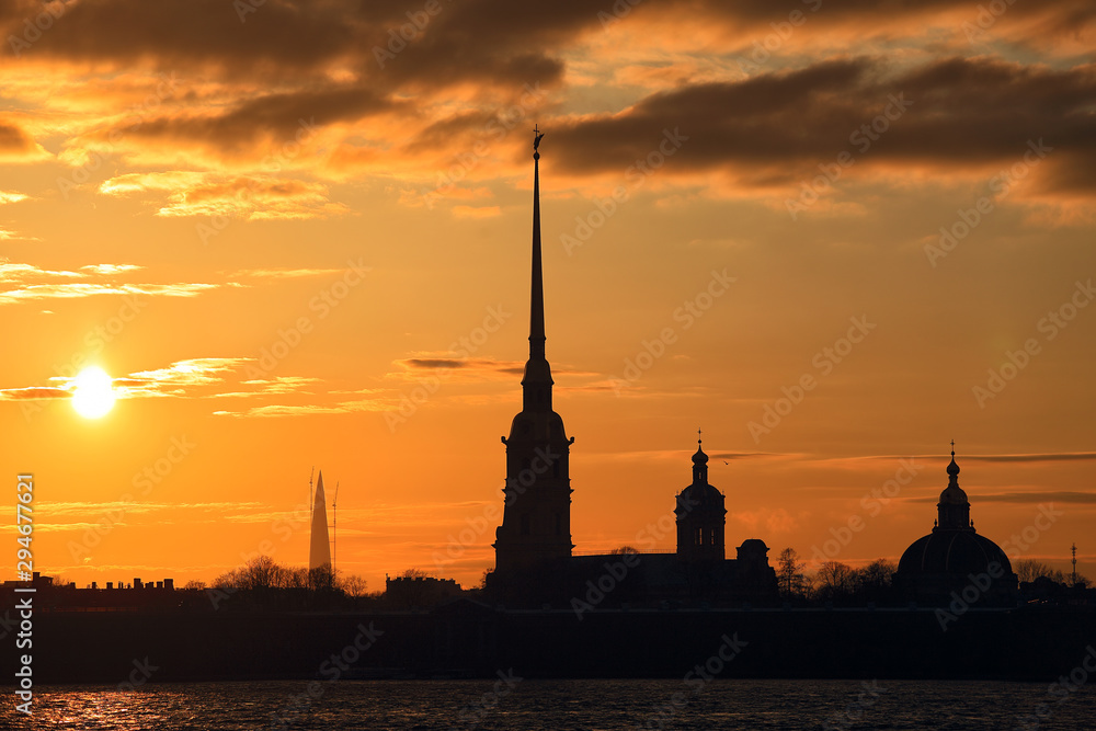 Peter and Paul Fortress at sunset. Saint Petersburg. Russia.
