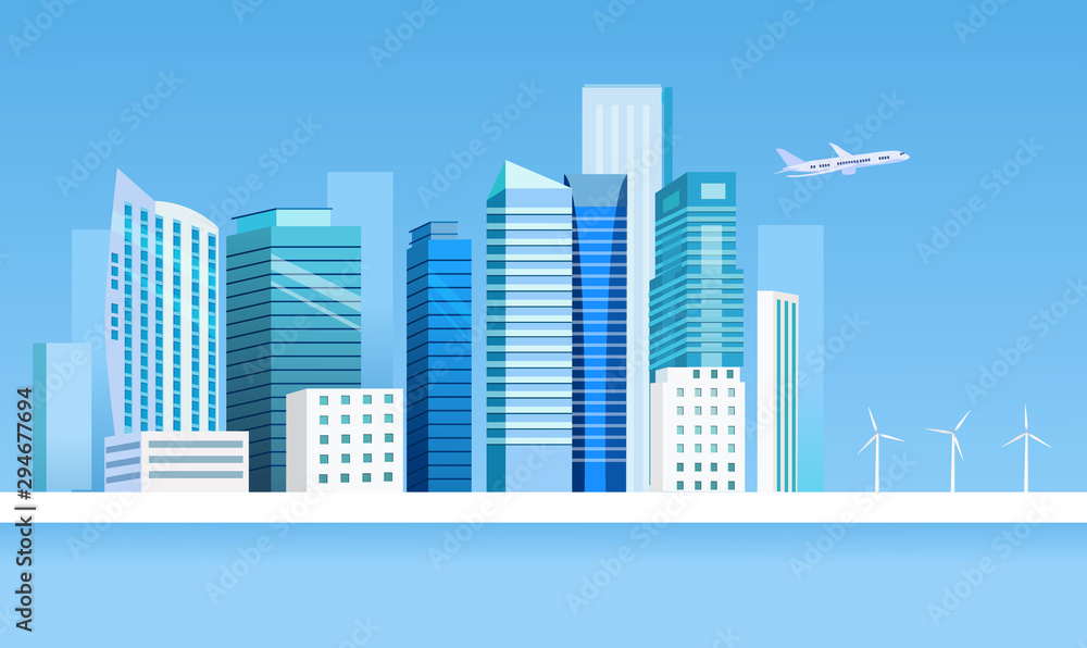 View  of Urban Cityscape. Background Skyline Silhouette with Copy Space Vector Illustration - Vector