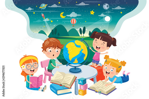 Little Students Studying Geography