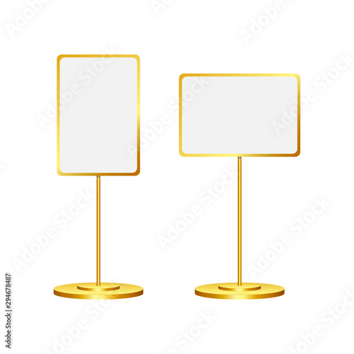 Stand signage with blank screen. Advertising signage mockup. Vector illustration.