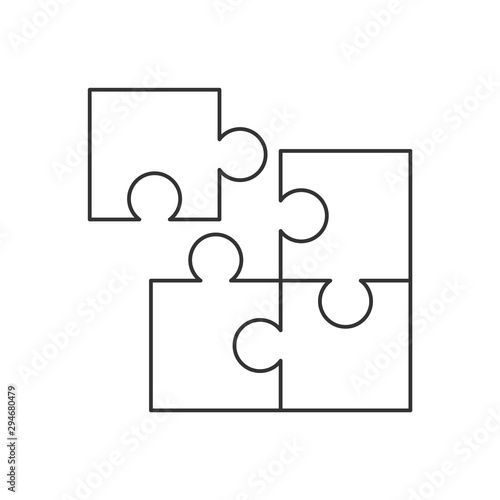 Four piece puzzle line icon on white background. Editable stroke