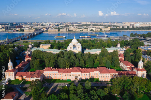 Panorama of Saint Petersburg. Russia. City center. Aeral view to Alexander Nevsky Lavra (Monastery) in Saint Petersburg, Russia.