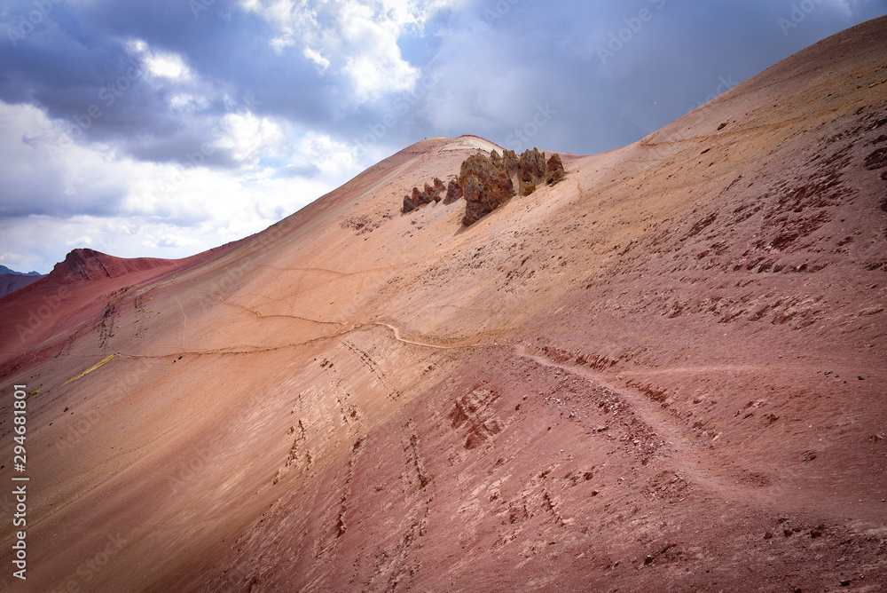 Naklejka premium Colourful rock formations in the mineral-rich mountains of Red Valley. Cordillera Vilcanota, Cusco, Peru