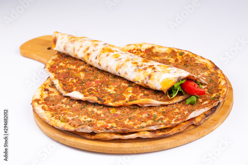 Traditional delicious Turkish food; Turkish pizza; Lahmacun