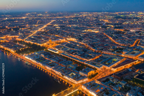 Petersburg map. Map from a height. Night city from a bird's-eye view. Night Petersburg. Russia. St. Petersburg panorama.