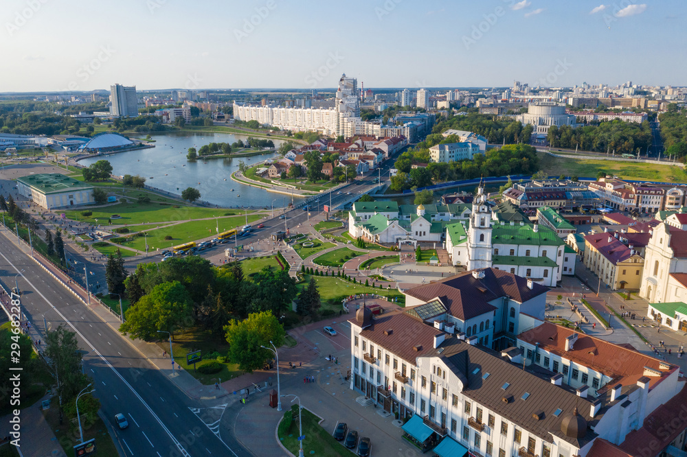 MINSK, BELARUS - JULY 2019: Panoramic view of the historical center of Minsk. Belarus.