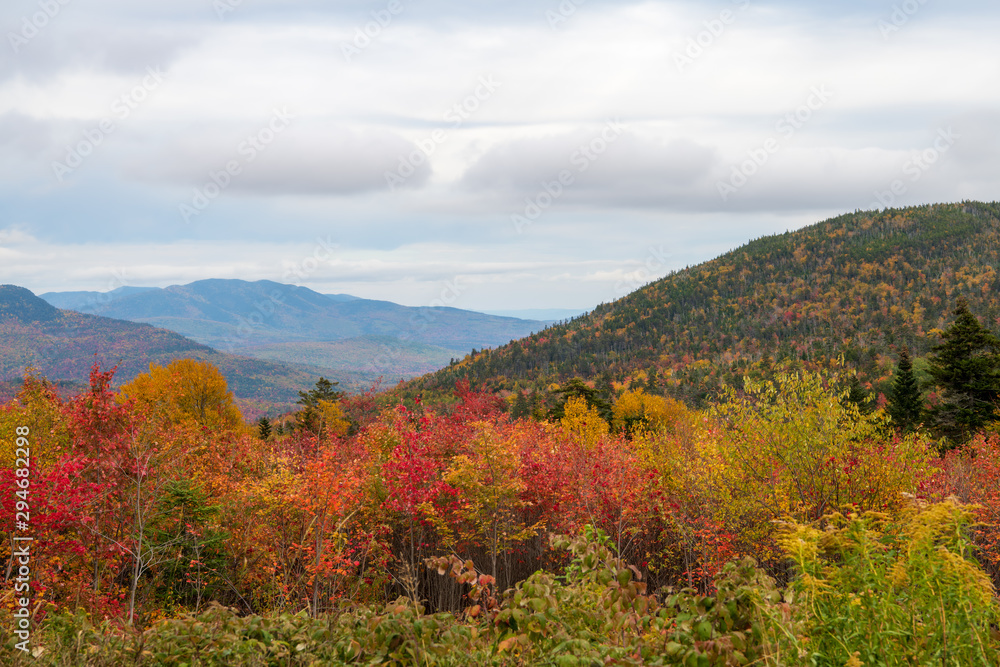 Mountain views during foliage season with clouds 