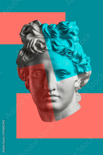 Photo Contemporary art concept collage with antique statue head in a surreal style