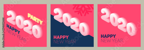 New year in flat style. 3d vector isometric illustration.Set Happy new year 2020 poster design. Management icon. Vector illustration.