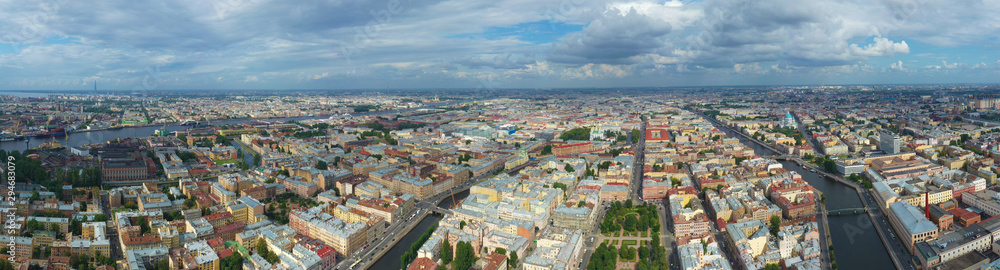 Panorama ity with a drone. Center of St. Petersburg. City from the top.