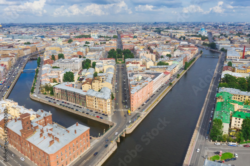 Petersburg Russia. Panorama city top view. Historical Center. The intersection of Fontanka and Sadovaya, the house is an iron. Cities of Russia.