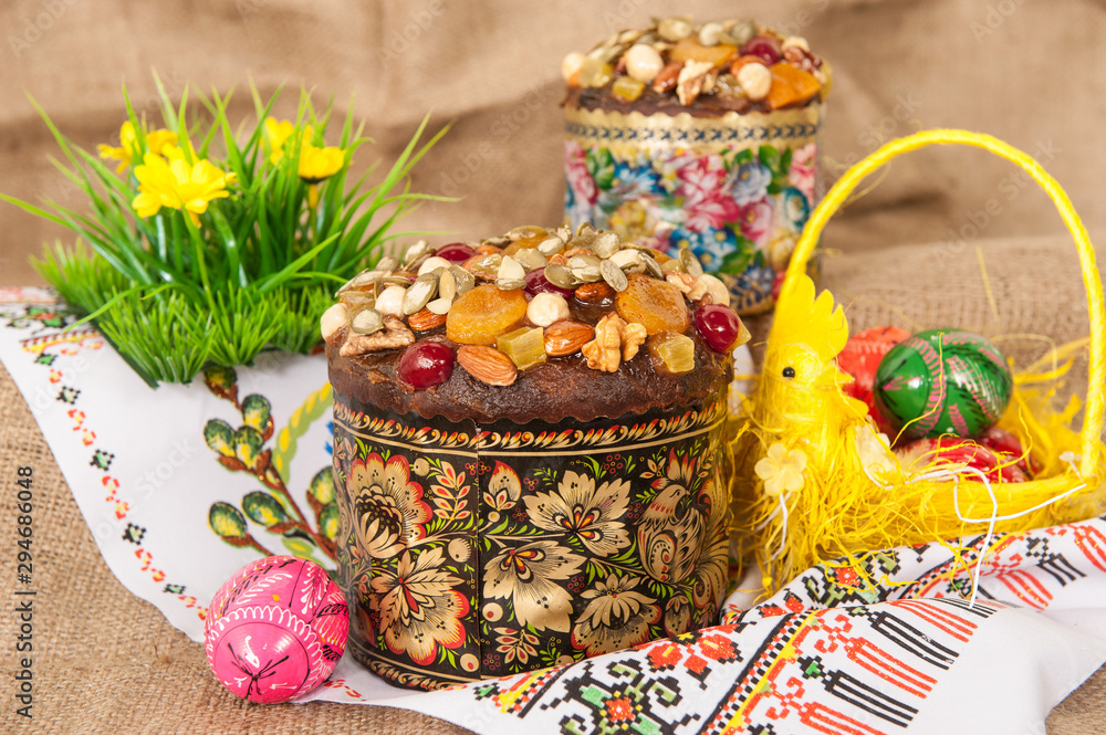 Ukrainian Easter cake on a towel
