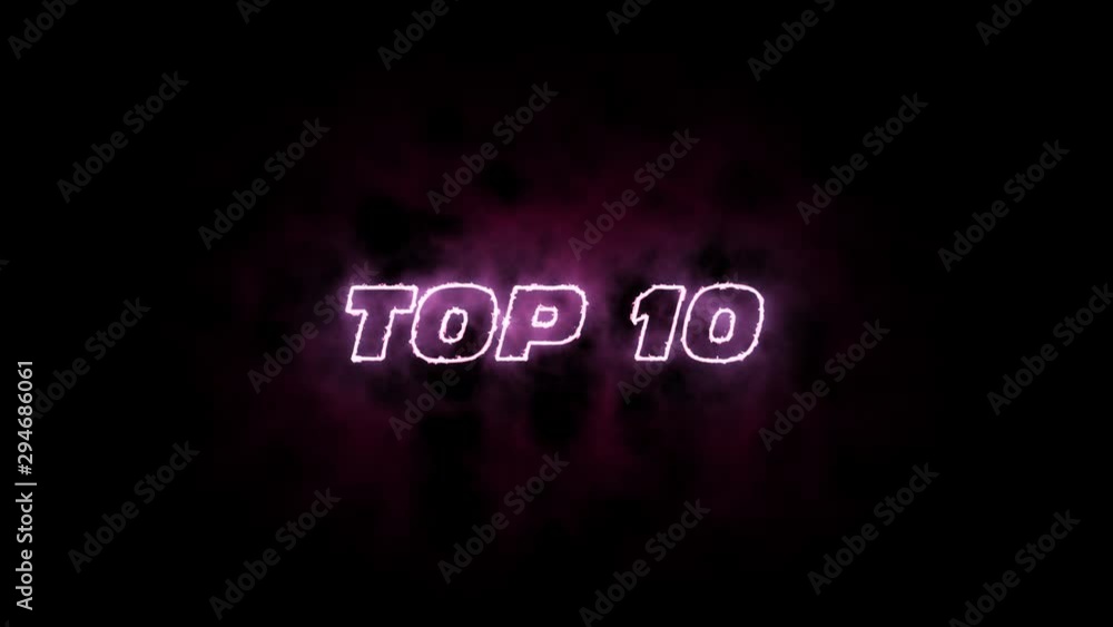 Top 10 hitparad animation. Neon timer glow. Energy numbers on a black background Top 10 hitparad animation. Neon timer glow. Energy numbers on a black background