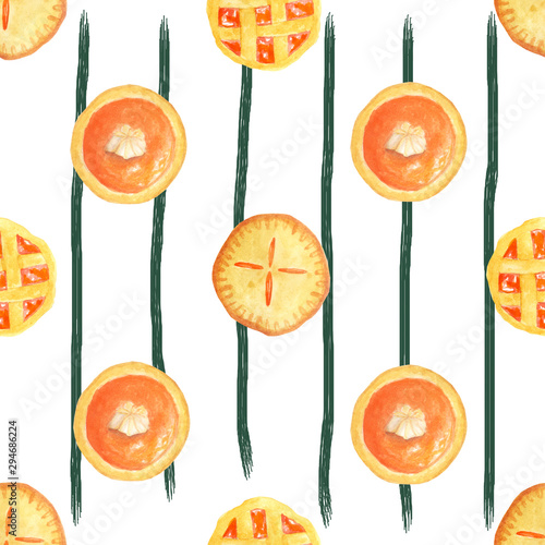 watercolor pattern with pumpkin pies.  Striped Background