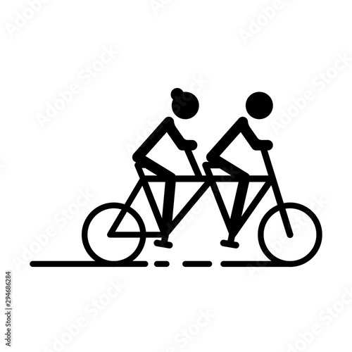 Ride a double bike outline icon, bicycling sport vector Illustration on a white background