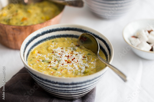 Corn and coconut chowder soup photo