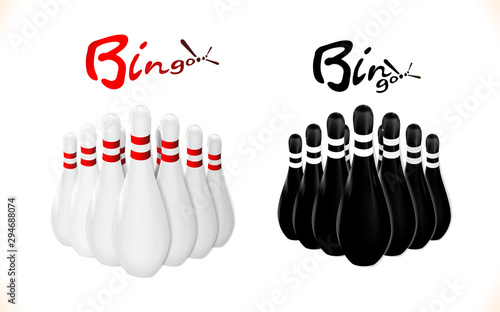 Set Pins, skittles for Bowling. Black and white. Illustration vector equipment for leisure activity and sport.