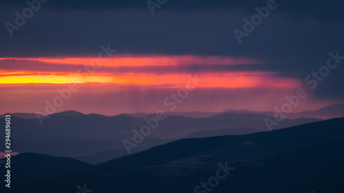 Fototapeta Naklejka Na Ścianę i Meble -  Splendis sunrise in the mountains. Bieszczady Mountains. Poland