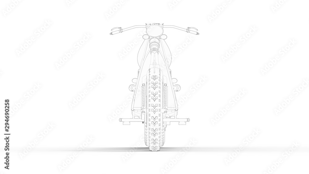 3d rendering of a concept cruising motorcycle isolated in white studio