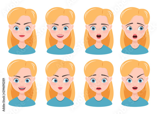 emotions on the face of a cute blonde girl. vector illustration.