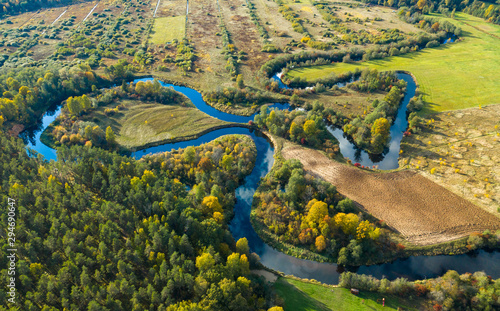 Fototapeta Naklejka Na Ścianę i Meble -  Latvian autumn nature. VIew from the top. Forest and river Jugla.