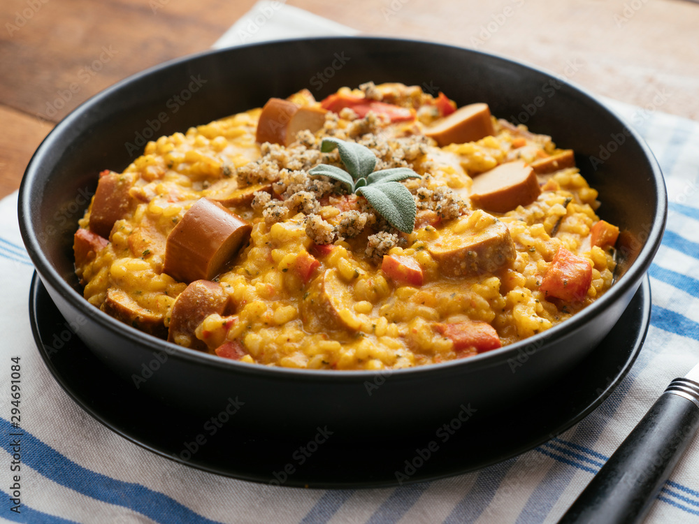Winter Squash Risotto with Vegan Hot Dogs Winter Squash Risotto with Vegan Hot Dogs