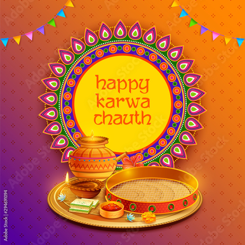 illustration of greetings for Indian Hindu festival Happy Karwa Chauth photo