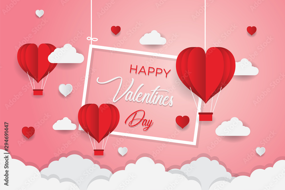 Concept of Valentine's Day, Art paper flying heart balloons. vector illustration. Wallpapers, leaflets, invitations, posters, brochures, banners. EPS 10
