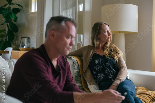 Marriage partners having a difficult conversation at home