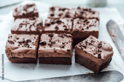 Food: Brownies, vegan with chocolate ganache