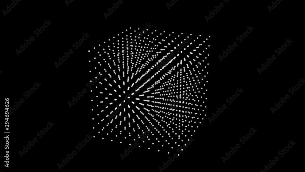 Wireframe polygonal element. 3D cube with dots abstract HUD motion graphic. Available in 4K video render footage.