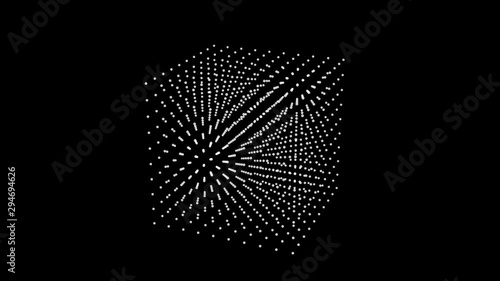 Wireframe polygonal element. 3D cube with dots abstract HUD motion graphic. Available in 4K video render footage.