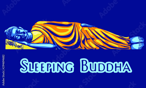 monk phra buddha sitting and sleeping on lotus base for pray concentration composed release. pastel color background.