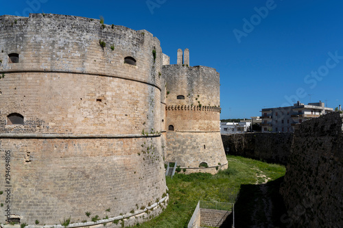 Otranto, APULIA, Italy. The Aragonese castle is the defensive stronghold city of Otranto. A historical defense tower as part of the city wall of Otranto in Italy.