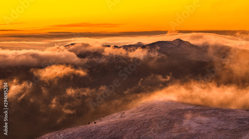Fototapeta Naklejka Na Ścianę i Meble -  Splendis sunrise in the mountains. Bieszczady Mountains. Poland