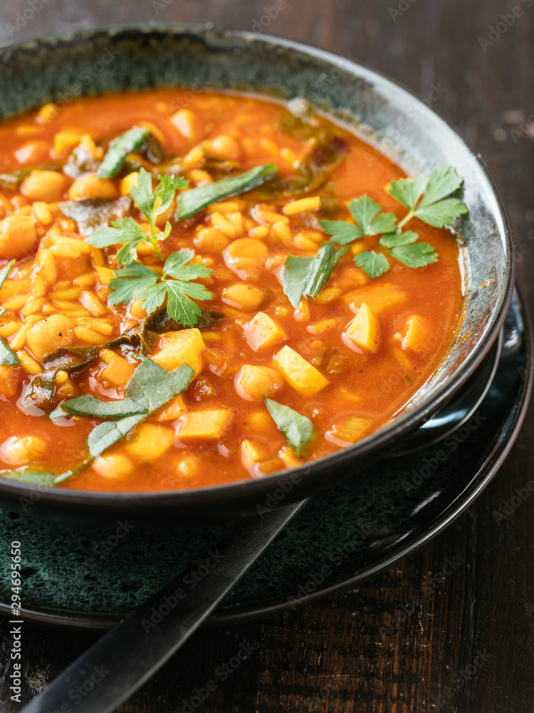 Tomato, Chickpea Soup with Malabar Spinach Tomato, Chickpea Soup with Malabar Spinach