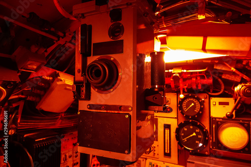 Canvas Print Interior of combat submarine compartment with devices of control