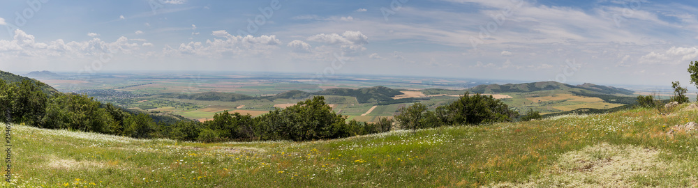 Panorama of agricultural fields and river
